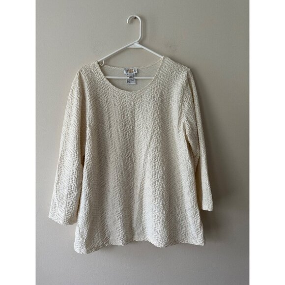 Talbots Womens Textured Cream Sweater Pullover XL Comfy Relaxed Office Stretchy - Picture 1 of 9